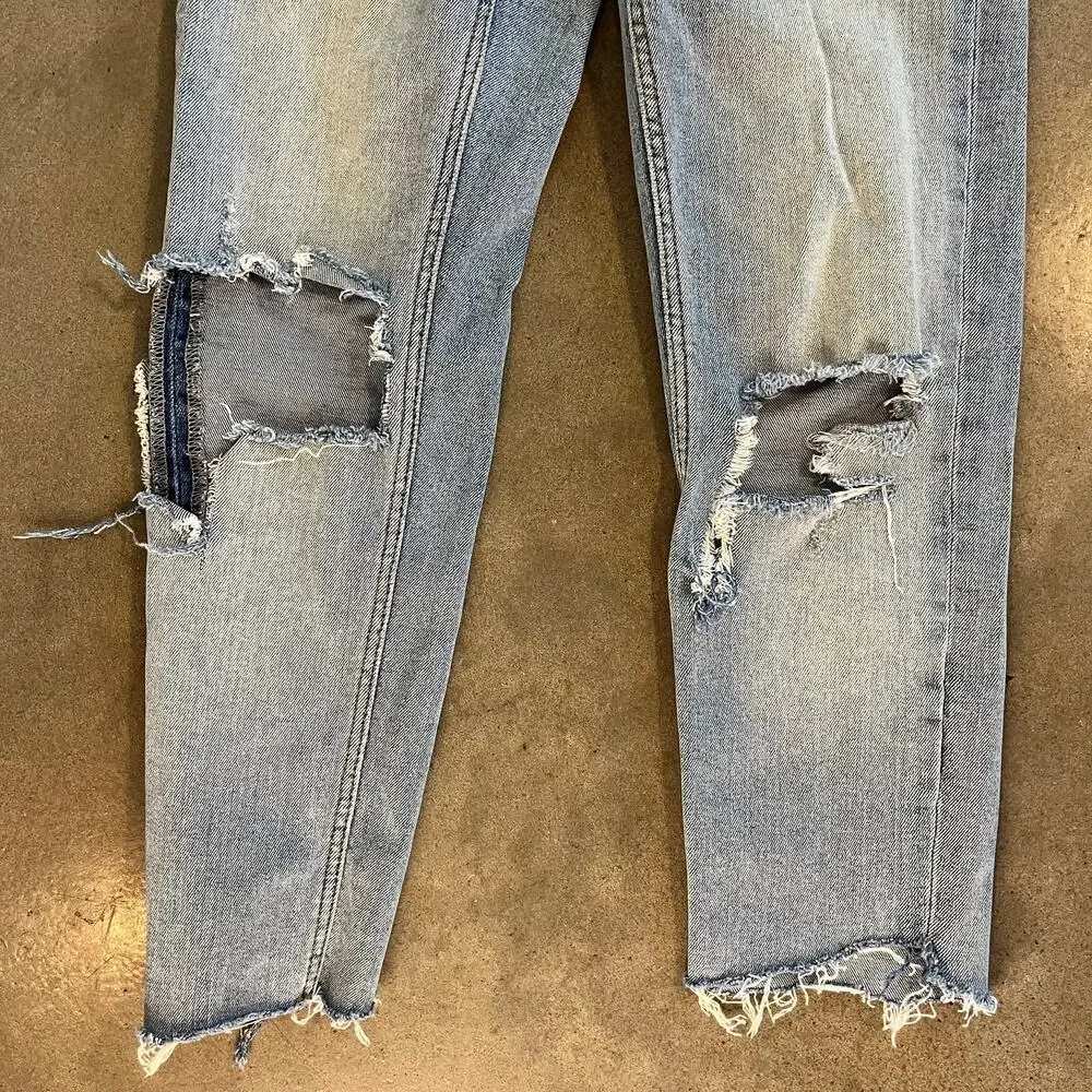 ZARA Z1975 Denim Embroidered distressed ankle crop denim jeans womens 2 pants